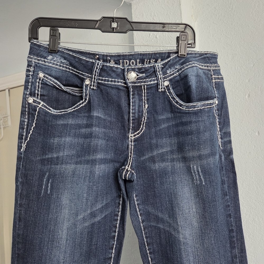 L.A. Idol Dark Blue Boot Cut Jeans with Embroidery - Picture 3 of 6